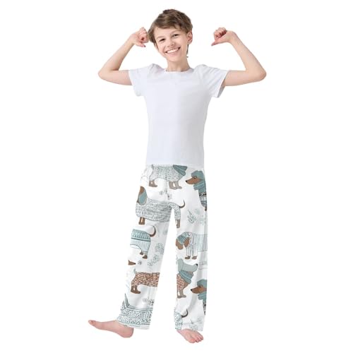 ZZXXB Winter Dachshund Tree Boys Long Pants Soft Trousers Elastic Waist Kids Lounge Bottoms with Pockets S-XL3