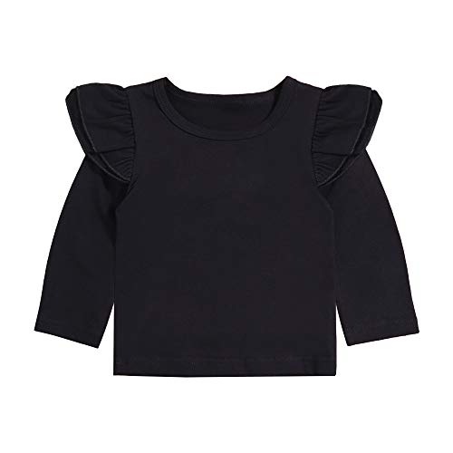 Infant Toddler Baby Girl Top 6 12 24 Months Clothes Basic Black Plain Ruffle Tee Long Sleeve T-Shirts Blouse Clothes 6-12 Months