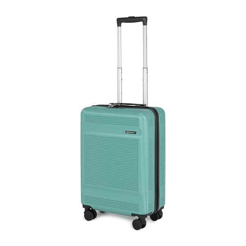 Image of SWISS MILITARY Pascal Hard 55cm Lightweight PC Small Cabin Travel Luggage Trolley Bag, Anti-Theft Zippers & 3-Dial Lock, 360 Wheels, Wet Pocket & Aluminium Trolley Handle Suitcase Capacity 51L-Green