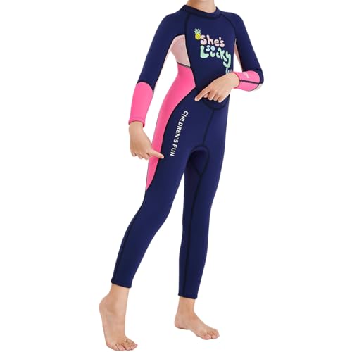 Little Big Girls 2.5mm Neoprene Long Wetsuit Thermal Full Body Swim Jumpsuits Rash Guards Pink Navy Blue 8-9 Years2