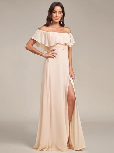 Image of Ever-Pretty Women's Summer Off The Shoulder Flowy Chiffon Formal Wedding Guest Dresses Maxi Side Split Beach Bridesmaid Dress