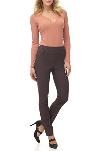 Rekucci Women's Ease into Comfort Stretch Office Casual Slim Pant (4 Short, Brown Mix)