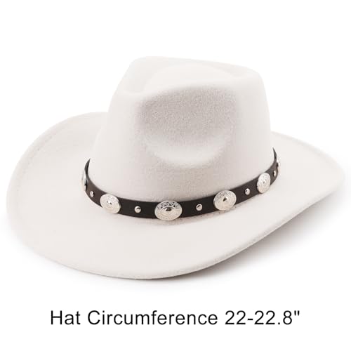 Image of DRESHOW Women Men Classic Felt Wide Brim Western Cowboy & Cowgirl Cap Belt Buckle Retro Panama Hat Unisex Rolled up Caps