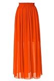 Topdress Women's Chiffon Skirts Elastic High Waist Tea Length A-line Ruffle Beach Skirts Orange XL