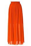 Topdress Women's Long Beach Skirt Elastic Waistband Chiffon Maxi Skirts Maternity Outfits Orange XL