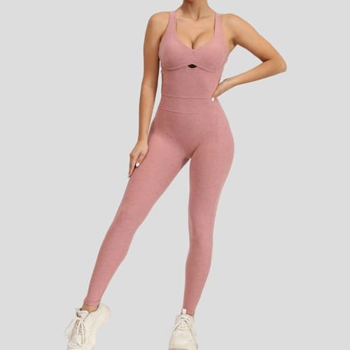 Combinaison d'entraînement haut de gamme sans couture rose bustier chic - 3