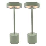 Lumisky ROBY OLIVE - Juego de 2 lámparas de mesa inalámbricas de aluminio (30 cm), color verde oliva mate