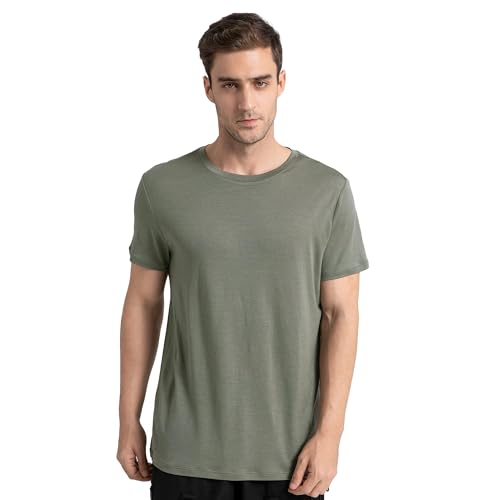 innotree Men's Merino Wool T-Shirt, 100% Organic Merino Wool Undershirt Lightweight Crew Short Base Layer for Hiking,Dark Green,Large