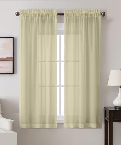 Vargottam Sheer Polyester Georgette Window Curtain Panels 42" W x 63" L - Rod Pocket with 1.5" Frill, 2 Panels - Semi-Sheer Curtains for Living Room, Bedroom, or Dining Windows