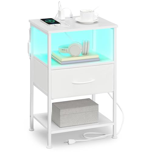 SONGMICS BELLAH Collection - Nightstand with Charging Station and App-Controlled Adjustable LED...