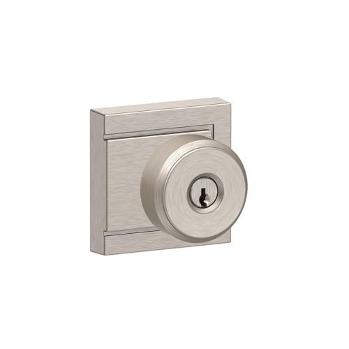 Image of SCHLAGE F51A BWE 619 ULD Bowery Knob with Upland Trim Keyed Entry Lock, Satin Nickel