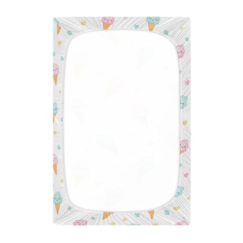 Image of Cone Ice Cream Hearts White Fitted Crib Sheet for Boys Girls Baby Toddler Bed Sheets for Toddler Bed Mattress,39 x 27 in