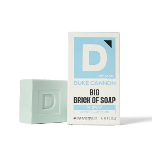 Image of Duke Cannon Supply Co. Extra Large Bar Soap - Men's Natural Soap with Masculine Scents - Citrus + Cederwood - Made in the USA with domestic & globally sourced material - All Skin Types - Midway,10 oz | Citrus + Cedarwood Scent - Triple-Milled Men's Bar Soap - Deep-Cleansing Bath Bar