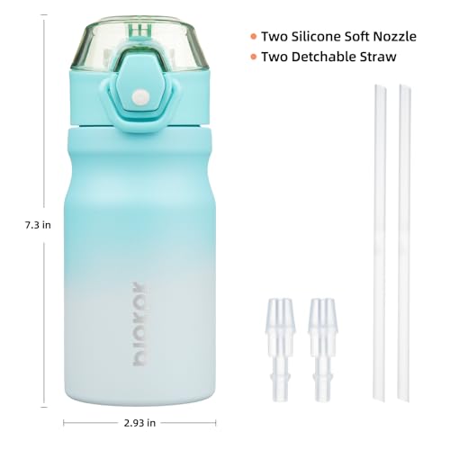 Image of BJPKPK 14 oz Insulated Water Bottle, Straw, Handle, Stainless Steel Flask | Leak Proof Locking Lid, Double Wall Vacuum, Keeps Hot /Cold, BPA Free, Dishwasher Safe, Travel & Sports, Sea Salt