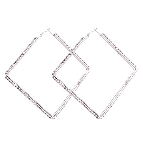 Wekicici Large Rhinestone Hypoallergenic Hoop Earrings Exaggerate Big Crystal Diamondhoop Earrings Earrings For Women Fashion Wedding Accessories(Silver) #TOP4