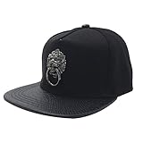 Unisex Leather Lion Head Metal Badges Baseball Cap Adjustable Flat Bill Snapback Hat Sport Hat Sun Hat (Black)