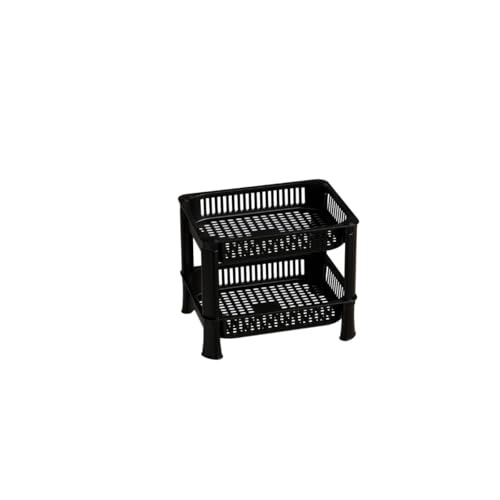 Image of Multipurpose Plastic Storage Rack for Kitchen | Foldable Vegetable & Fruit Organizer Stand for Onion, Potato, Sabji | Countertop Multi-Layer Basket Rack for Home, (Black, 2 layer)