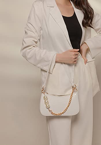 CAMILIFE Witte clutch schouder handtas mini handtassen met parelketting klassieke vintage tas kleine witte handtas voor… - Image 3