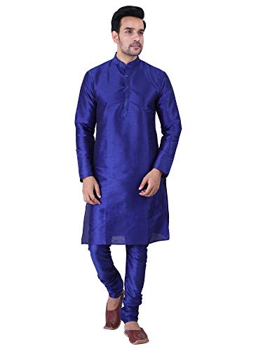 Image of HUZUR Men's Silk Solid Straight Long Kurta Pyjama Set| Ethnic Wear