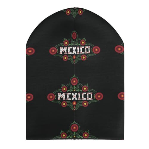 Floral Mexican Embroidery Birds Kids Beanie Hat for for Girls Boys Children Cap Winter Knitted Chemo Cancer Headwear Accessories Gifts Decoration Black3