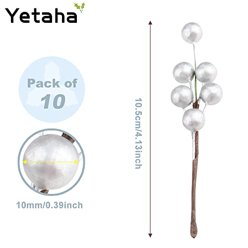 Yetaha 10 Pcs Christmas Artificial Holly Berries (Silver Fruits On The Branch) For Decoration #TOP4