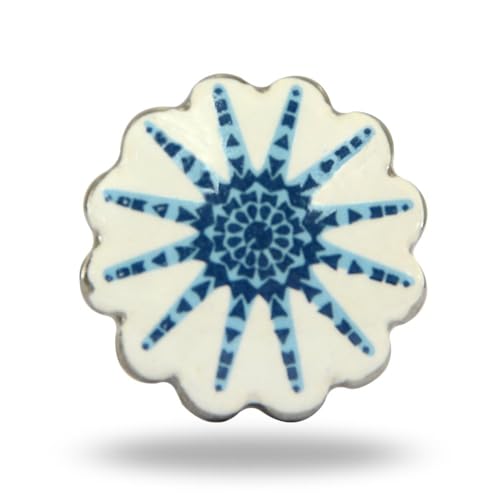 TRINCA-FERRO Set of 6 Floral Pattern Blue and White Ceramic Drawer Interior/Exterior Knobs for Drawer Pull Cabinet Dresser Drawers Decorative Modern Knobs for Kitchen | Bedroom | Bathroom |