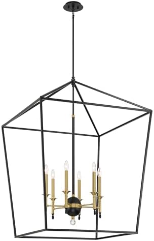 Minka Lavery 2106-726 Townhall Pendant, 6-Light, 360 Total Watts, 32-in H x 44.13-in W, Coal Black and Soft Brass