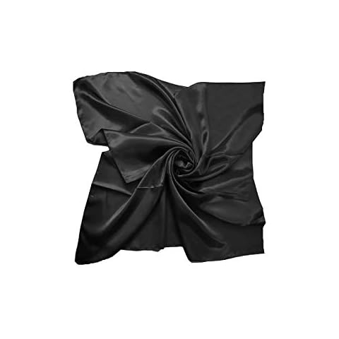New Satin Silk Shiny Plain Solid Colours Large Square Plain Head Neck Scarf Wrap 90 X 90 cm (Black) Cover