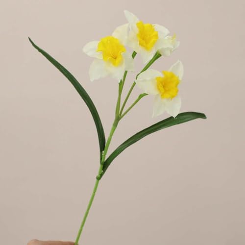 Honseadek Ramo de narcisos artificiales con flores amarillas realistas para decoración del hogar, hecho de material de seda y perfecto para interiores modernos o tradicionales (amarillo)