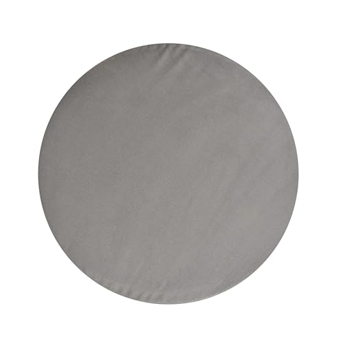 Image of Living Room Round Wooden Velvet Ottoman with Footrest and Linen Fabric Padded Seat Pouffe Ottoman with Round Shape and Office Stool- Grey