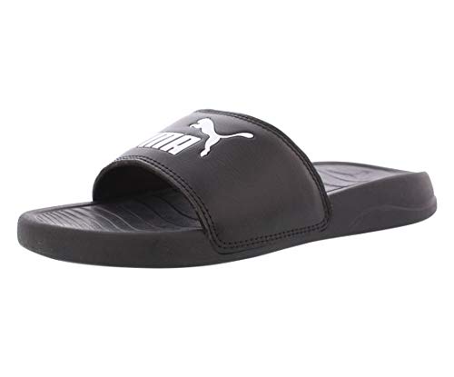 PUMA Unisex Popcat Slide Sandal, Black White, 4 M US Big Kid