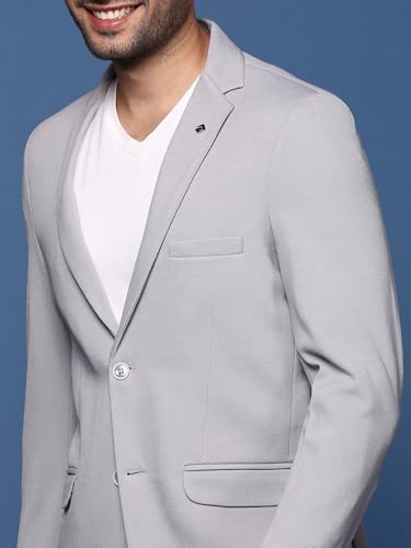 Image of SHOWOFFFF Men Solid Single Breasted Formal Blazer | Notched Lapel Full Sleeves Cotton Blazer for Mens | Slim Fit Regular Length Blazer for Men's