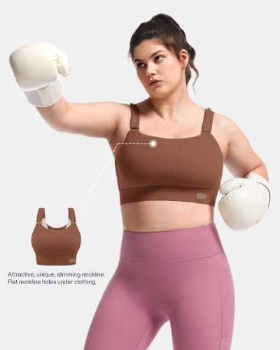 Image of Women's Sports Bra Wirefree Adjustable Medium-High Support Everyday Wear for Large Bust Plus Size with Removable Pads