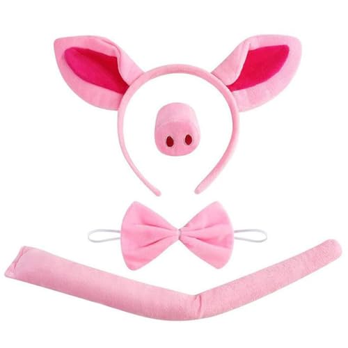 Pig Costume Pig Costume adult 4 Piece PigCostume Set with Adjustable Pigs Ears Headband & Nose Cute Accessories PigCostume for Kid Adult Carnival Masquerade Birthday Party CostumeAccessories(Pink)
