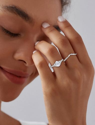 Image of Moissanite Engagement Ring Set 1.25CT D Color VVS1 Clarity Pear Shaped 925 Sterling Silver Wedding Sets Rings Bridal Promise Ring Jewelry for Women with Certificate Size 5-10