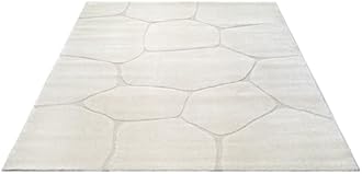 the carpet Everest, Modern Short Pile Rug, Living Room, Bedroom, with High-Low Effect, 3D Effect, High Pile Density and Pleasantly Soft, Honeycomb Pattern, Cream, 120 x 170 cm