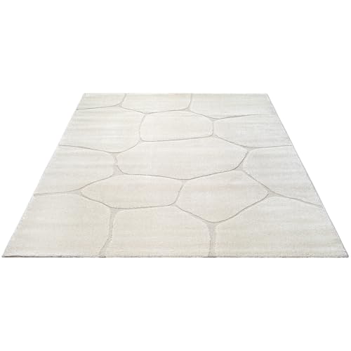 the carpet Everest, Modern Short Pile Rug, Living Room, Bedroom, with High-Low Effect, 3D Effect, High Pile Density and Pleasantly Soft, Honeycomb Pattern, Cream, 120 x 170 cm