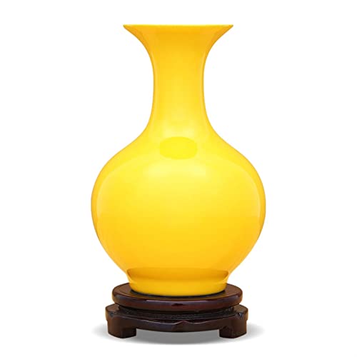 ZLASS Florero Jarrón de cerámica Amarillo Puro Chino Retro Retro de Porcelana Hecha a Mano de 14.7 Pulgadas de florero Grande de la decoración con Base Jarrón de decoración del hogar (Size : C) Cover