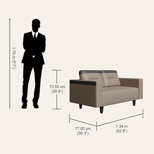 Image of Interio by Godrej Sofa Vespera 2 Seater Synthetic Leather Sofa for Living Room, 3-Years Warranty, Solid Wood, Peanut and Black