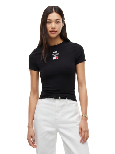 Tommy Hilfiger Women's F1 Slim Logo Graphic T-Shirt, Black X-Small