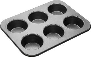 SHENKY 6 Cups Muffin Pan Baking Tray Top Non Stick Bakeware Cakes and Cupcakes Made of Carbon Steel Heat Resistant Black