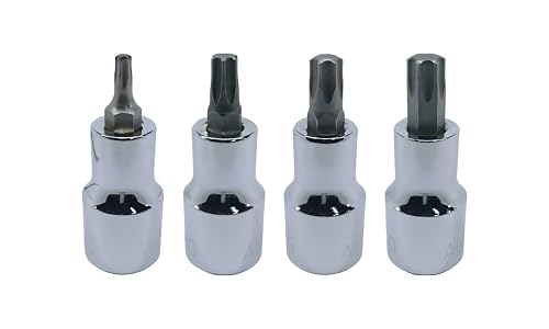T-20+T-40+T-50+T-55, Torx Bit Socket, Hardened and Tempered, CRV Steel, 1/2" Square Drive