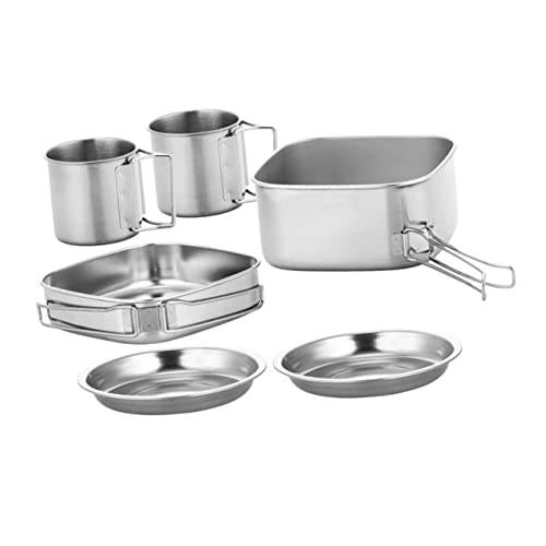 Mikikit 1Set Portable Stainless Steel Camping Cookware Compact Outdoor Cooking Pan with Long Handle Practical Gear for Camping Hiking Fishing and Barbecue Activities