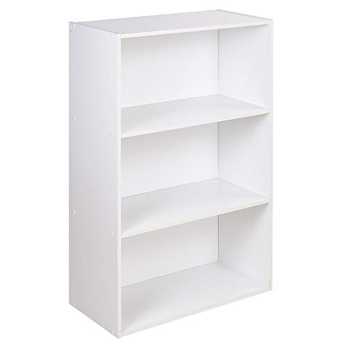 URBNLIVING Oslo Wide 3 Tier Wooden Shelf Bookcase Stand (White)