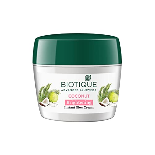 Biotique Coconut Brightening Instant Glow Cream| Lightweight and Non-Greasy | Reduces Dark Spots and Protects Ageing | Nourished and Moisturized Skin |100% Botanical Extracts| All Skin Types | 175gm