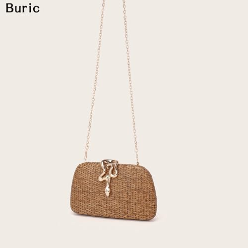 Image of Straw Clutch Purses Summer Beach Purse for Women Woven Vacation Handbags Snake Clasp Straw Beach Bag