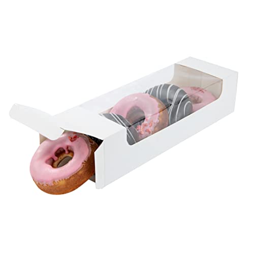 Restaurantware Pastry Tek 9.8 x 3.2 x 2.4 Inch Pastry Boxes 100 Disposable Donut Boxes - With Clear Window Easy Assembly White Paper Cookie Packaging Boxes For Muffins Cupcakes And Mini Cakes by Restaurantware - Image 8
