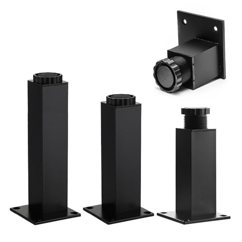4 Patas metálicas cuadradas para Muebles, Soporte para armarios, Patas Ajustables de 4' y 6', Patas de Repuesto para sofás, sillas, estanterías y Camas (Negro, 15 cm/5,9 Pulgadas).
