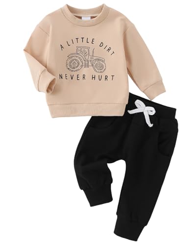 Image of Yvowming Baby Boy Clothes Fall Clothes Truck Print Long Sleeve Pullover Tops + Pant Sets Toddler Winter Outfits