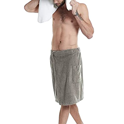 Jamron Mens Adjustable Bath Towel Wrap - Wearable Towel Skirt with Pocket for Gym Shower Sauna Spa & Beach Cover Ups Grey L - Image 3